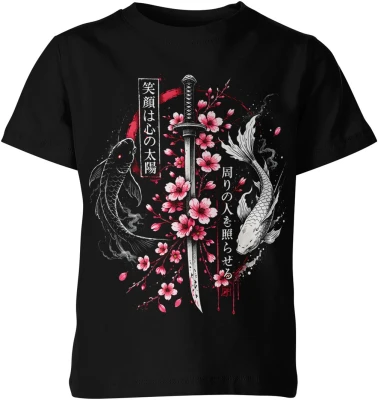 Karp koi yin yang katana sakura styl japoński zen samuraj ryba koi orientalny motyw Japonia Dziecięca koszulka