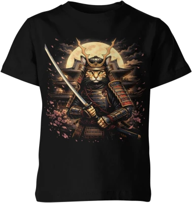 Kot samuraj katana Japonia wojownik honor styl orientalny sztuka walki klimat retro Dziecięca koszulka