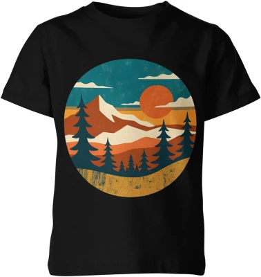 Góry zachód słońca krajobraz vintage las natura podróże trekking outdoor retro styl Dziecięca koszulka