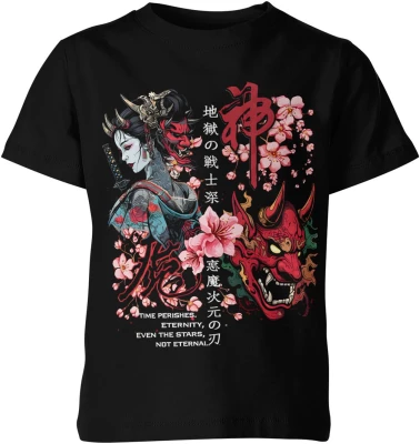 Japoński demon oni gejsza maska sakura kultura japonia samuraj klimat azjatycki styl artystyczny Dziecięca koszulka