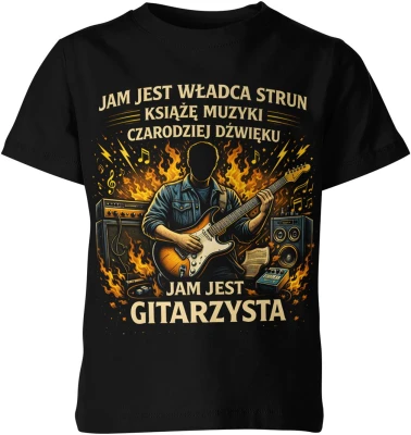 Jestem gitarzystą władca strun elektryczna gitara ogień scena koncert pasja Dziecięca koszulka