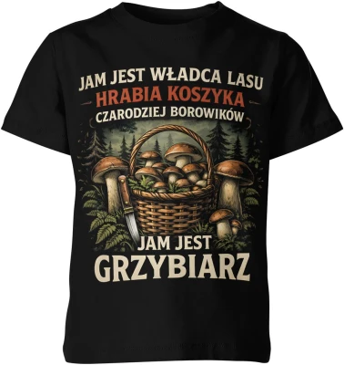Grzybiarz las borowiki natura zbieranie grzybów koszyk jesień hobby wyprawa relaks przyroda Dziecięca koszulka
