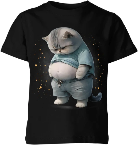 Kot gruby zabawny zwierzę humor leniwy styl uroczy kotek śmieszny wygląd mem vibe Dziecięca koszulka color:#000000