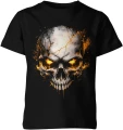 Czaszka ogień złote oczy mroczny klimat horror styl dark skull ognisty motyw streetwear Dziecięca koszulka 