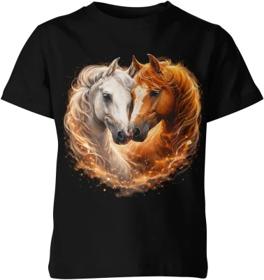 Konie miłość para zwierzęta serce romantyczny ogień magia natura piękne konie Dziecięca koszulka