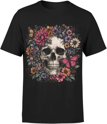 Kwiaty i Czaszka motyl dark flower Męska koszulka