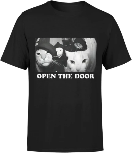 Open The Door koty przy drzwiach koci gang Męska koszulka 