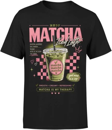 Matcha Latte Iced Herbata Zielona Napój Cafe Męska koszulka 