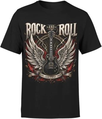 Rock And Roll Gitara Elektryczna Muzyka Rockowa Skrzydła Męska koszulka