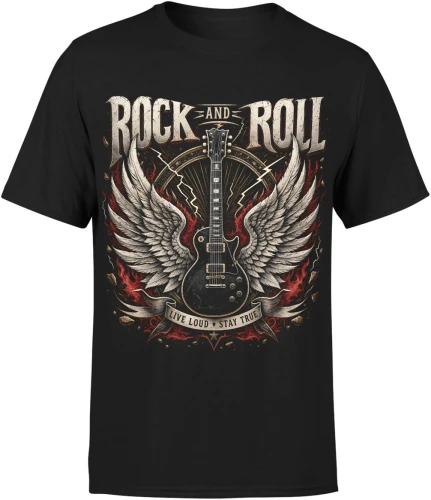 Rock And Roll Gitara Elektryczna Muzyka Rockowa Skrzydła Męska koszulka 