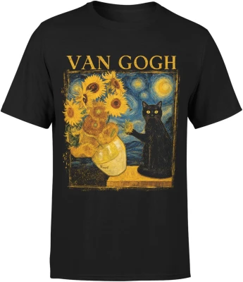 Van Gogh słoneczniki kot gwiaździsta noc  Męska koszulka