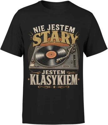 Gramofon winyl muzyka DJ oldschool klasyczne brzmienie Męska koszulka