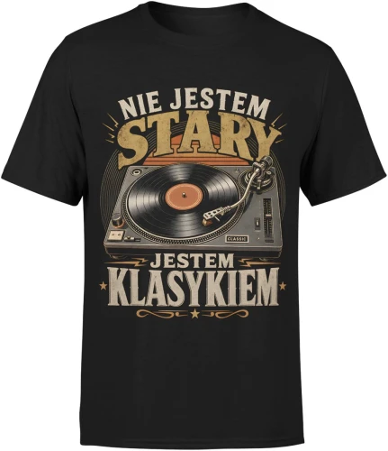 Gramofon winyl muzyka DJ oldschool klasyczne brzmienie Męska koszulka 