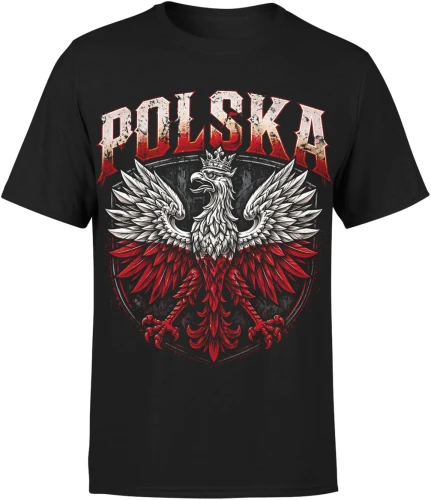 Polska Orzeł Biały Godło Duma Ojczyzna Męska koszulka color:#000000