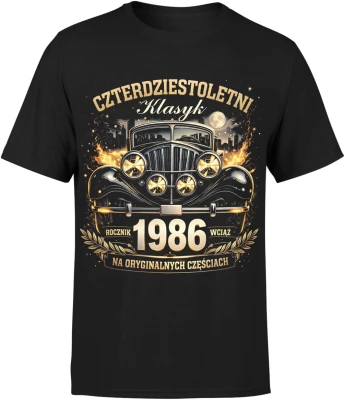 Czterdziestoletni klasyk rocznik 1986 auto vintage motoryzacja oldschool Męska koszulka