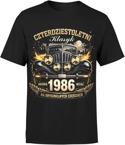 Czterdziestoletni klasyk rocznik 1986 auto vintage motoryzacja oldschool Męska koszulka 