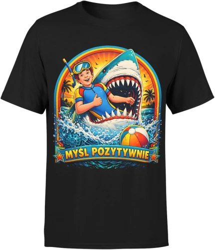 Myśl pozytywnie shark beach summer holiday Męska koszulka 