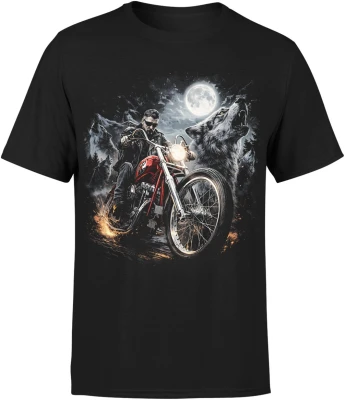 Motocyklista wilk moon chopper night ride Męska koszulka