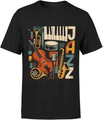 Muzyka Jazz instrumenty saksofon trąbka fortepian Męska koszulka