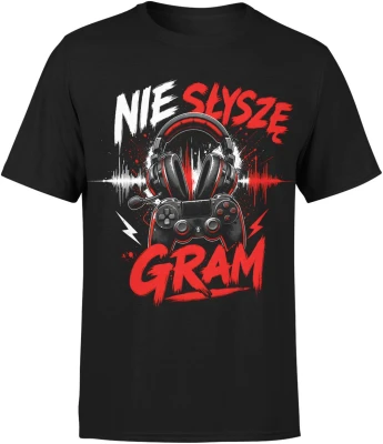 Nie Słyszę Gram gaming pad słuchawki konsola Męska koszulka