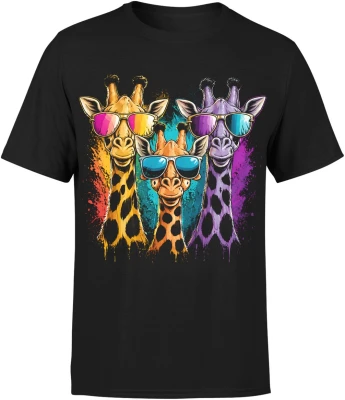 Kolorowe żyrafy okulary retro safari lato wakacyjny klimat Męska koszulka
