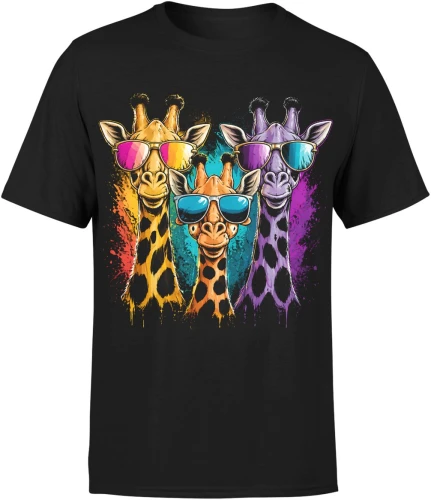 Kolorowe żyrafy okulary retro safari lato wakacyjny klimat Męska koszulka color:#000000