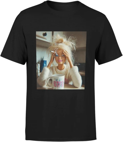 Lalka coffee chaos girl poranna kawa Męska koszulka 