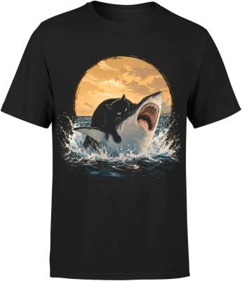 Kot Na Rekinie Shark Cat Surreal Męska koszulka
