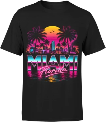 Miami Florida neon palm sunset city Męska koszulka