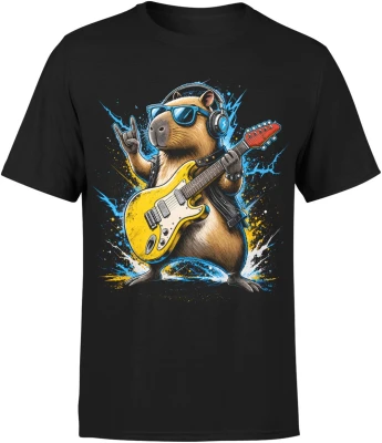 Kapibara Gitara Zwierzę Rockstar Koncert Męska koszulka