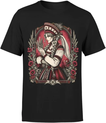 Słowiańska piękność ludowy folklor warkocze Męska koszulka
