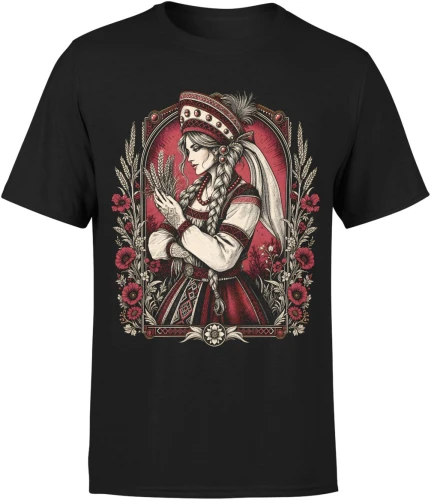 Słowiańska piękność ludowy folklor warkocze Męska koszulka 