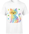 Kolorowy kot gwiazdy tęcza pixel kawaii dzień kropki Męska koszulka 