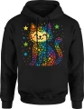 Kolorowy kot gwiazdy tęcza pixel kawaii dzień kropki Męska bluza z kapturem 