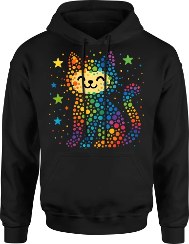 Kolorowy kot gwiazdy tęcza pixel kawaii dzień kropki Męska bluza z kapturem 