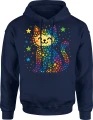 Kolorowy kot gwiazdy tęcza pixel kawaii dzień kropki Męska bluza z kapturem 