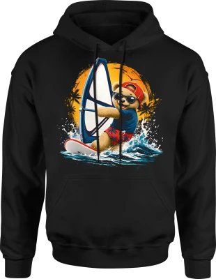 Miś windsurfing deska wakacje lato surfer Męska bluza z kapturem