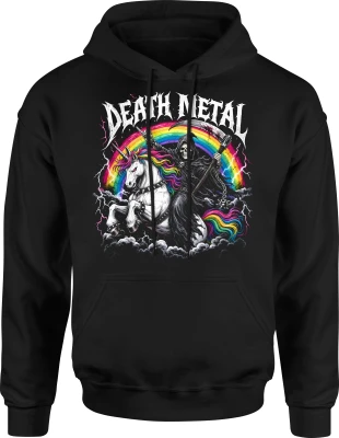Death Metal jednorożec tęcza mocne brzmienie Męska bluza z kapturem