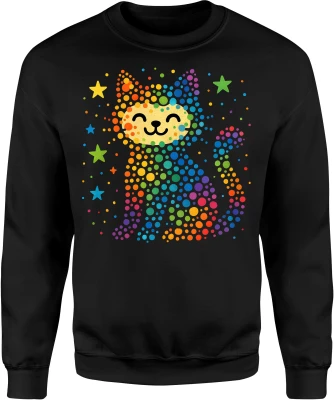 Kolorowy kot gwiazdy tęcza pixel kawaii dzień kropki Męska bluza