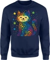 Kolorowy kot gwiazdy tęcza pixel kawaii dzień kropki Męska bluza 