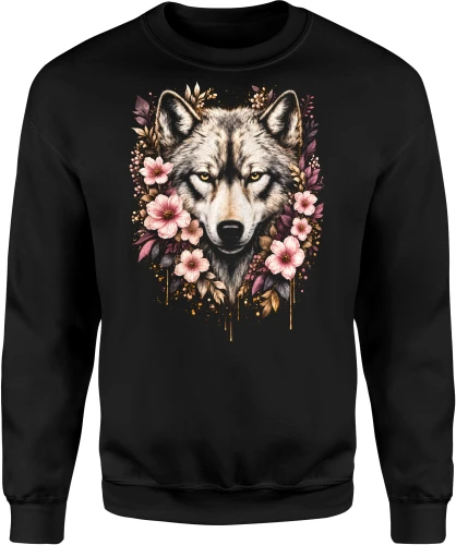 Wilk kwiaty natura wataha dzika przyroda klimat romantyczny Męska bluza 