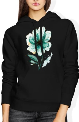 Kwiat turkusowy natura botaniczny styl motyw floral Damska bluza z kapturem