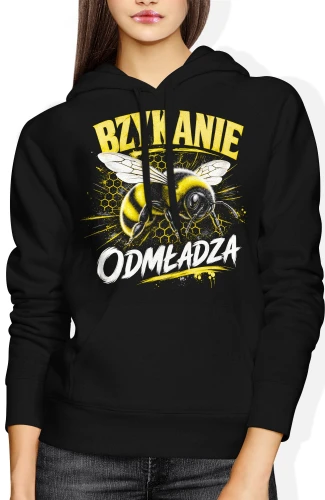 Bzykanie odmładza pasieka miód humor dla hodowcy pszczół Damska bluza z kapturem color:#000000