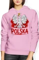 Polska Orzeł Biały godło patriotyczne biało czerwoni Damska bluza z kapturem 