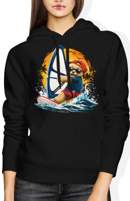 Miś windsurfing deska wakacje lato surfer Damska bluza z kapturem