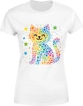 Kolorowy kot gwiazdy tęcza pixel kawaii dzień kropki Damska koszulka 