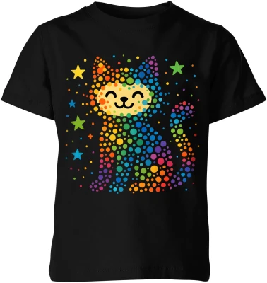 Kolorowy kot gwiazdy tęcza pixel kawaii dzień kropki Dziecięca koszulka