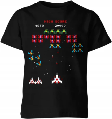 Gra arcade kosmiczny statek piksele High Score 8 bit Dziecięca koszulka
