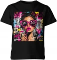Glam Girl Queen okulary neonowe usta fashion Dziecięca koszulka 