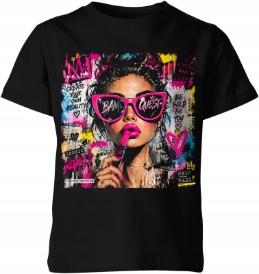 Glam Girl Queen okulary neonowe usta fashion Dziecięca koszulka